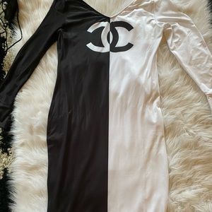 Off the shoulder black and white dress